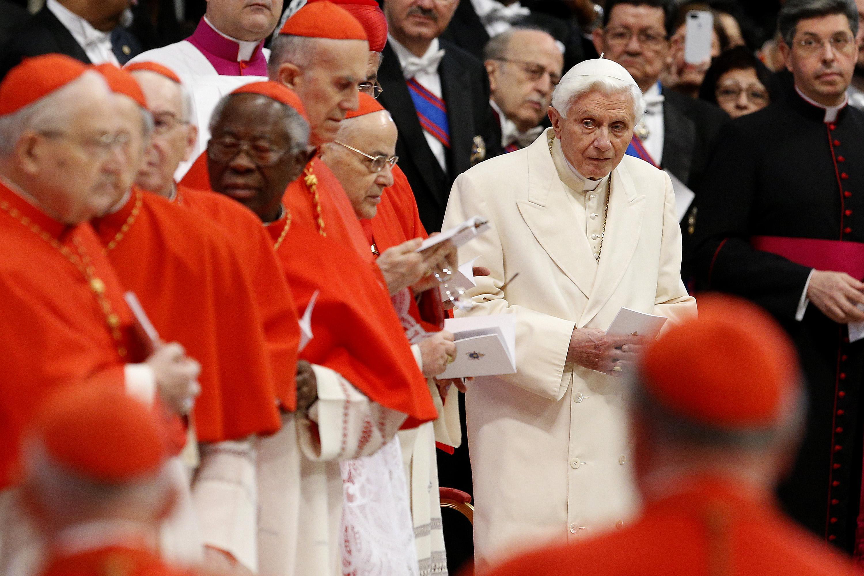 Vatican City (Vatican City State (holy See)).- (FILE) - Pope Emeritus Benedict XVI looks on as he attends a consistory inside the St. Peter's Basilica at the Vatican, 22 February 2014 (reissued 31 December 2022). According to the Holy See, pope emeritus Benedict XVI has died at age 95 on 31 December 2022. Born Joseph Ratzinger in Bavaria, Germany on 16 April 1927 was appointed leader of the Catholic Church on 19 April 2005 succeeding late pontiff John Paul II. (Papa, Alemania, Santa Sede) EFE/EPA/FRUSTACI *** Local Caption *** 51251172