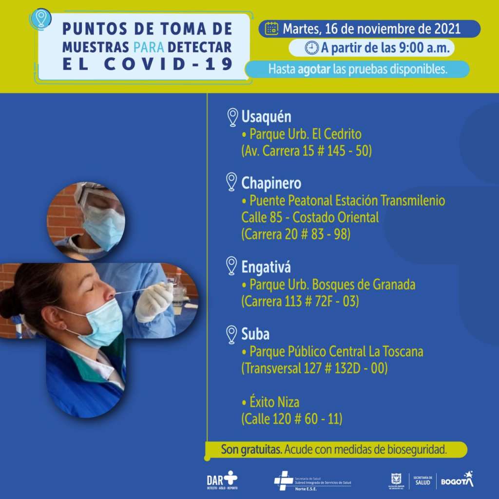¿Dónde hay pruebas gratuitas para Covid-19 este martes en Bogotá?