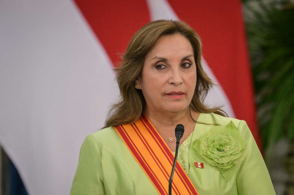 Peru's President Dina Boluarte speaks during a joint press conference with Indonesia's President Prabowo Subianto following their meeting at the Merdeka Palace in Jakarta on August 11, 2025. (Photo by Bay ISMOYO / AFP)