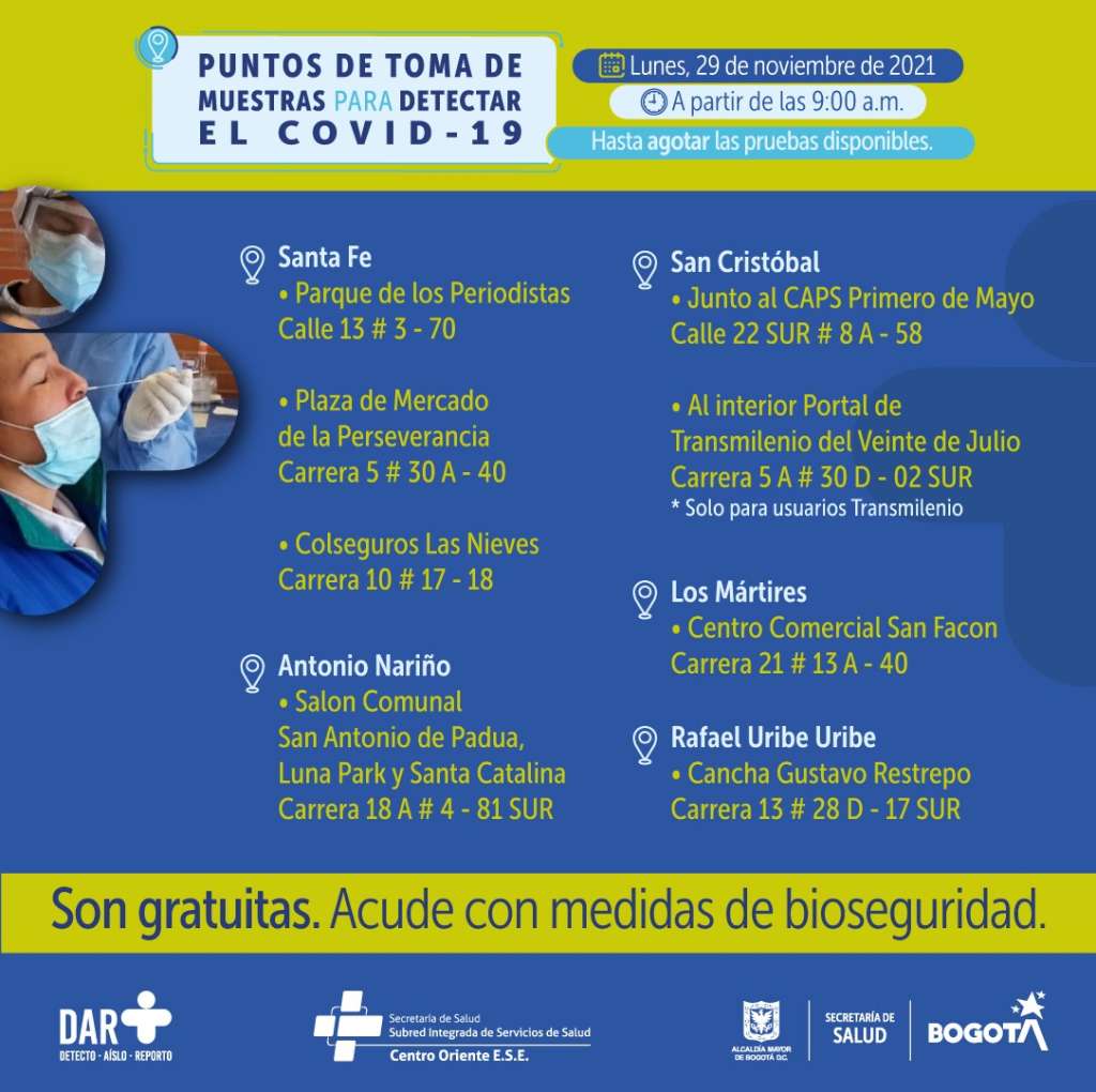 Pruebas covid oriente de Bogotá.