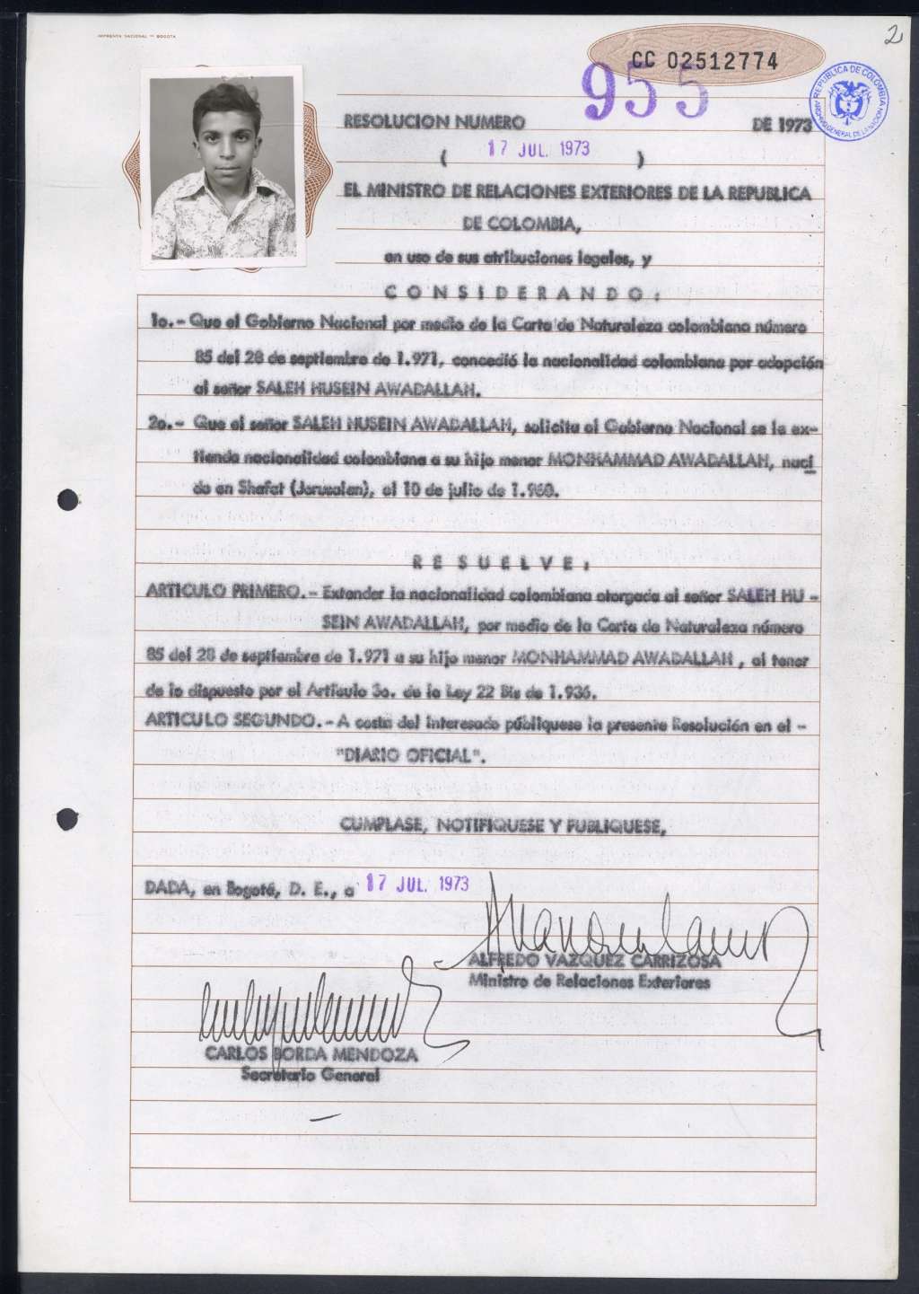 Registros de la Policía Nacional de Colombia de sirio-libaneses que llegaban al país a comienzos del siglo XX.