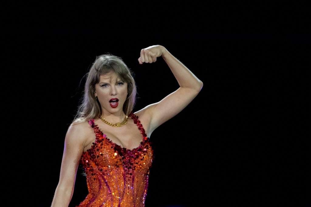 (FILES) US singer Taylor Swift performs on stage during "The Eras Tour" at the Hard Rock stadium in Miami Gardens, Florida, October 18, 2024.