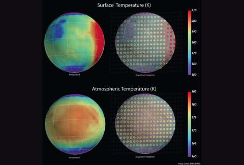 Este es el primer mapa global de temperatura en Marte de la sonda Hope