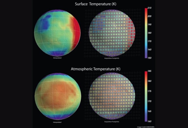 Este es el primer mapa global de temperatura en Marte de la sonda Hope