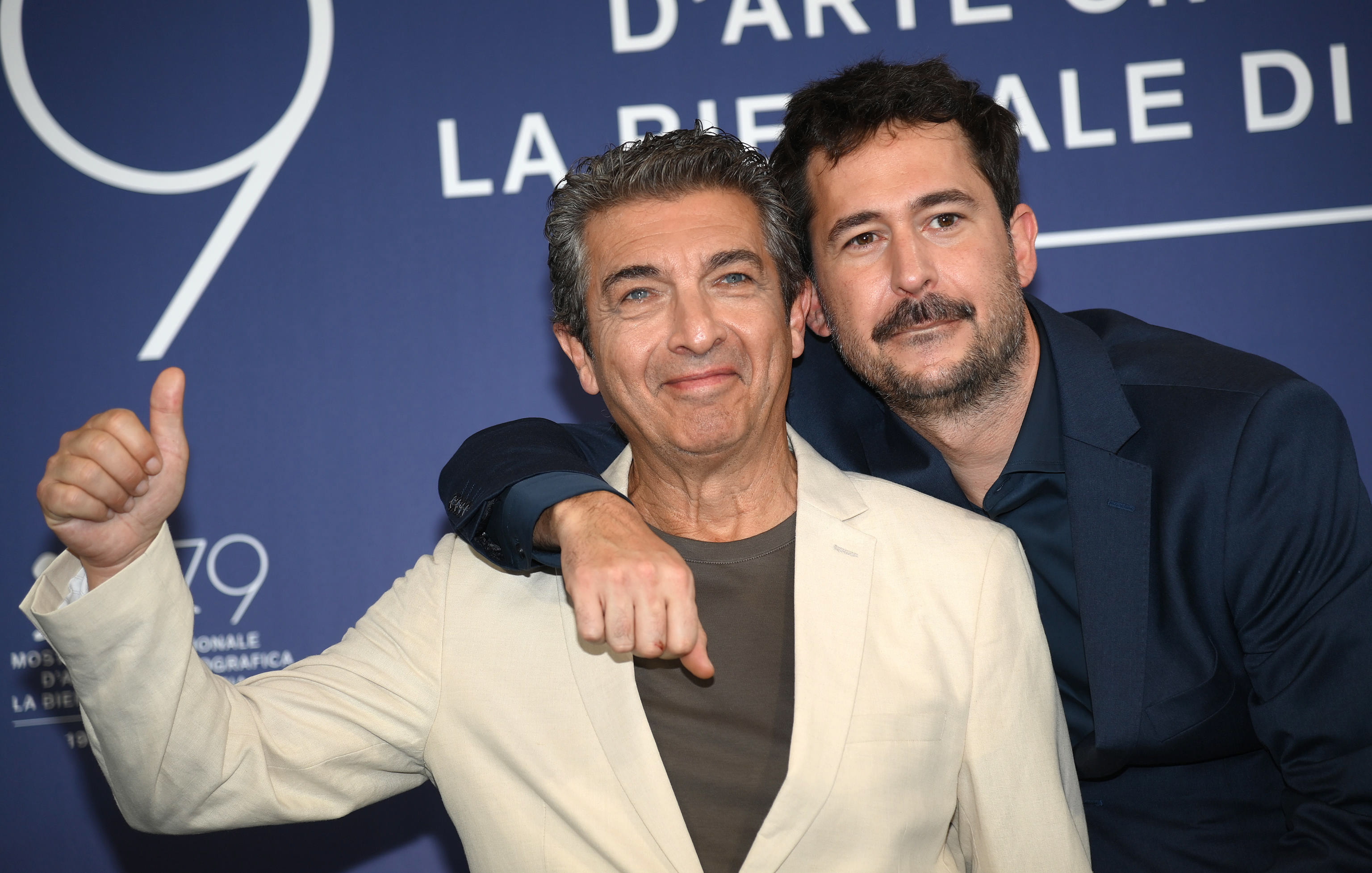 Venice (Italy), 03/09/2022.- Argentinian actor Ricardo Darin and Argentinian filmmaker Santiago Mitre (R) pose at a photocall for 'Argentina' during the 79th annual Venice International Film Festival, in Venice, Italy, 03 September 2022. The movie is presented in the official competition 'Venezia 79' at the festival running from 31 August to 10 September 2022. (Cine, Italia, Niza, Venecia) EFE/EPA/CLAUDIO ONORATI