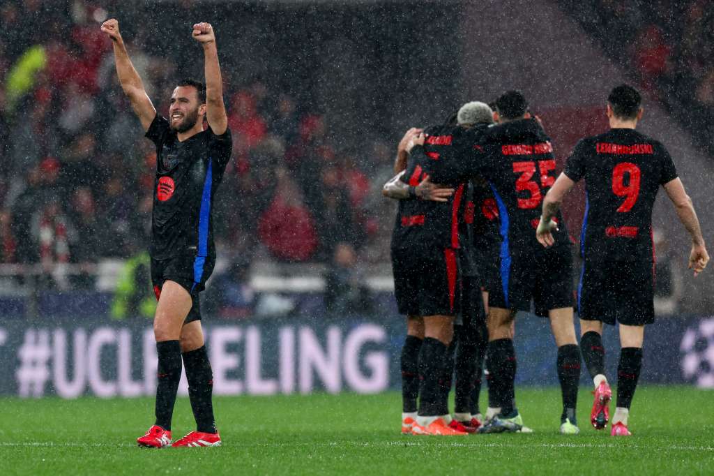 Lisbon (Portugal), 21/01/2025.- Barcelona`s Eric Garcia celebrates in the end of their UEFA Champions League soccer match against Benfica held at Luz Stadium in Lisbon, Portugal, 21 January 2025. (Liga de Campeones, Lisboa) EFE/EPA/TIAGO PETINGA