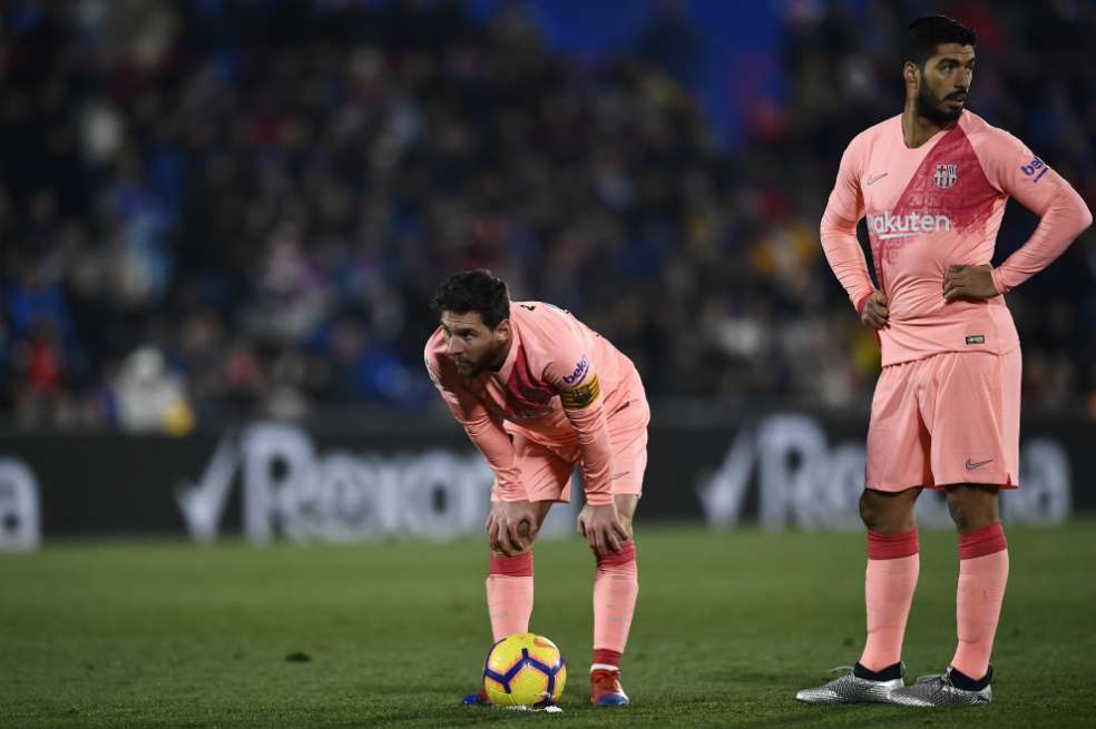Luis Suárez y Lionel Messi, delanteros del Barcelona. / AFP