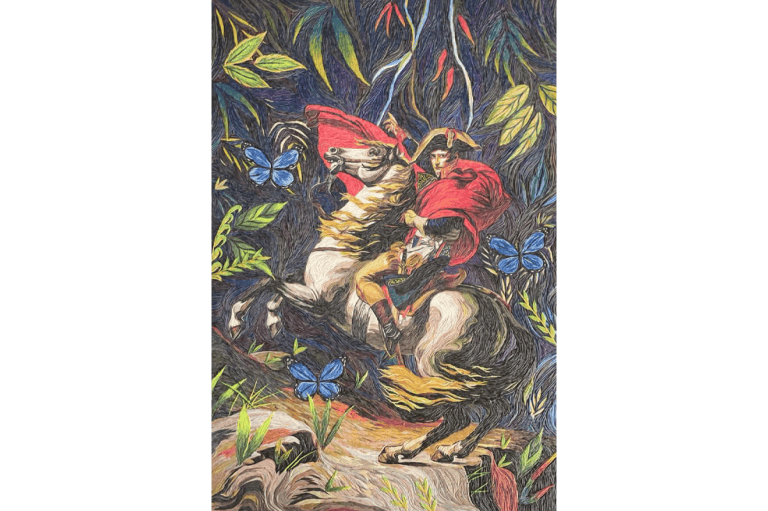 Napoleón cruzando el paraíso, 2021. Plastilina sobre madera. 45×34 cm.