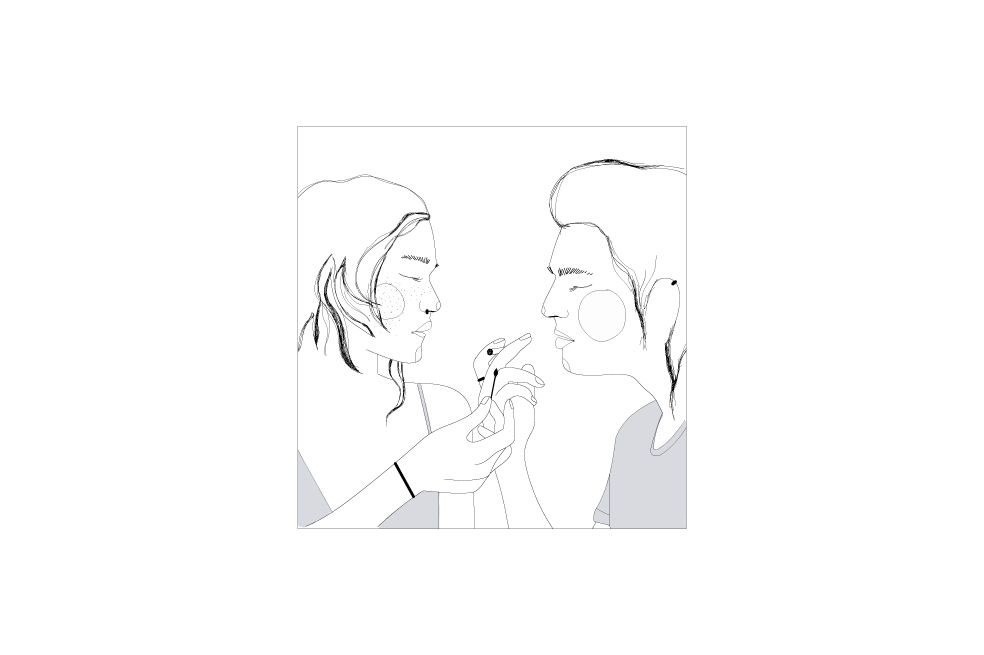 Ilustración a blanco y negro de una mujer y un hombre fumando.