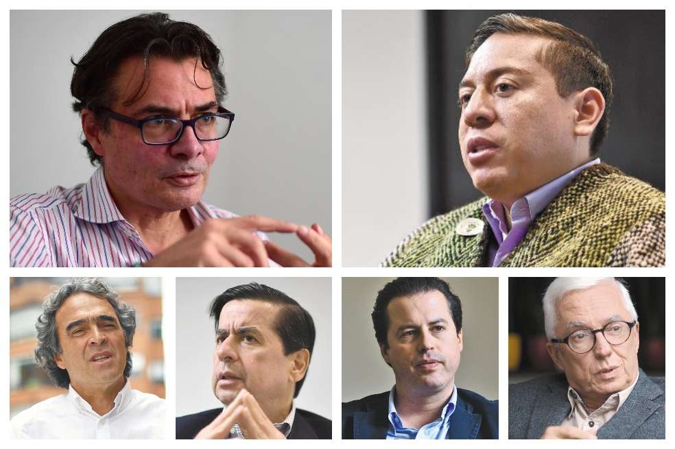 Arriba, a la izquierda, Alejandro Gaviria. Arriba, a la derecha, Carlos Amaya. Abajo, de izquierda a derecha, Sergio Fajardo, Juan Fernando Cristo, Juan Manuel Galán y Jorge Robledo.