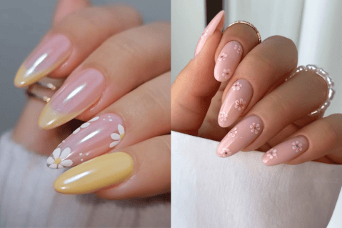 Uñas decoradas con flores lindas que son fáciles de hacer y elegantes