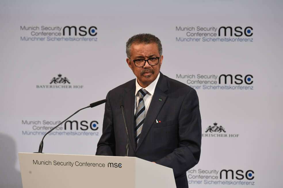 Tedros Adhanom Ghebreyesus, director general de la Organización Mundial de la Salud, durante una conferencia en Munich, Alemania. / AFP