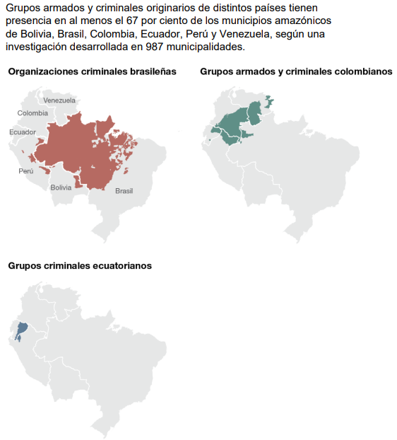 Presencia de grupos armados y criminales en la Amazonía en 2025.