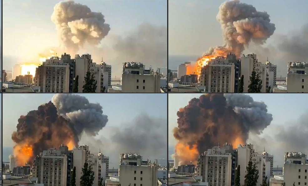 Combo de imágenes de las explosiones del 4 de agosto de 2020 en Beirut, Líbano.