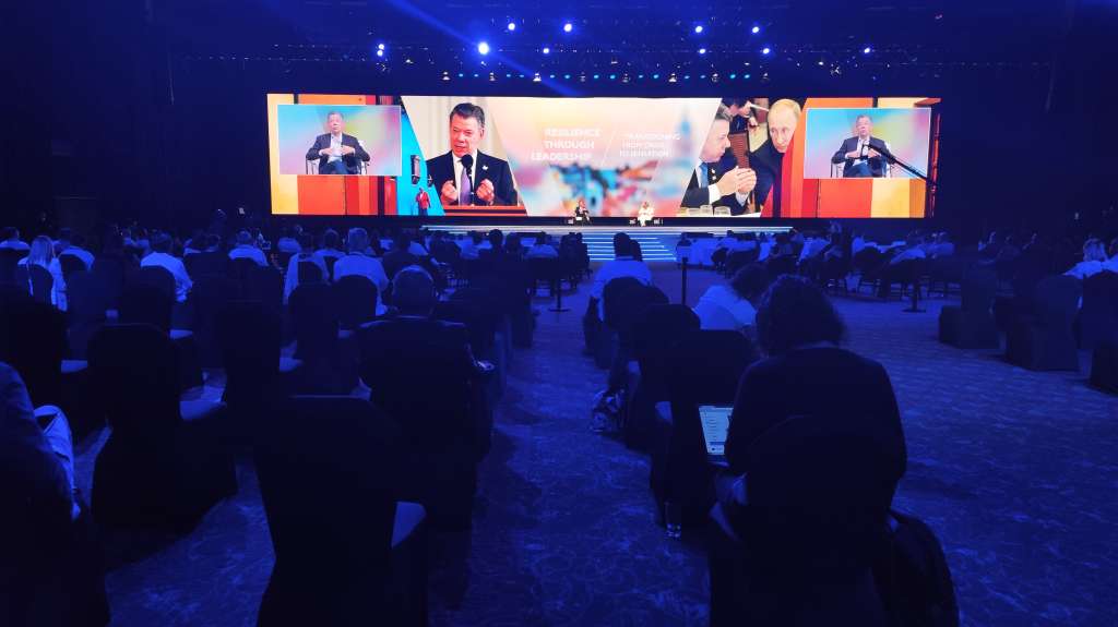 El expresidente Juan Manuel Santos fue uno de los invitados al primer día de la Cumbre Mundial de Viajes y Turismo.