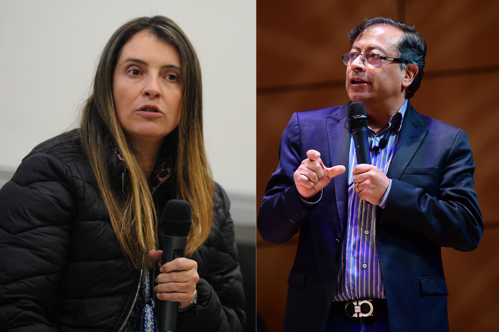 Paloma Valencia, senadora del Centro Democrático (i); Gustavo Petro, presidente de Colombia (d).