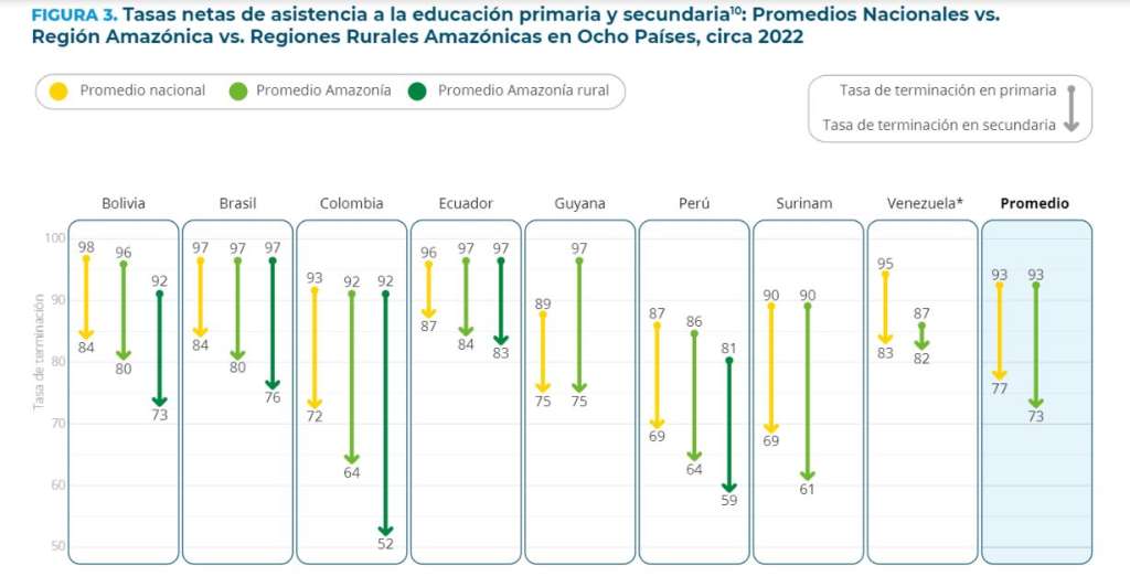 Tasas de asistencia para la educación primaria y secundaria.