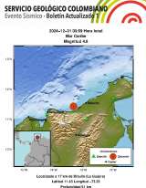Registran temblor de 4,6 en la madrugada del 31 de diciembre en la costa Caribe