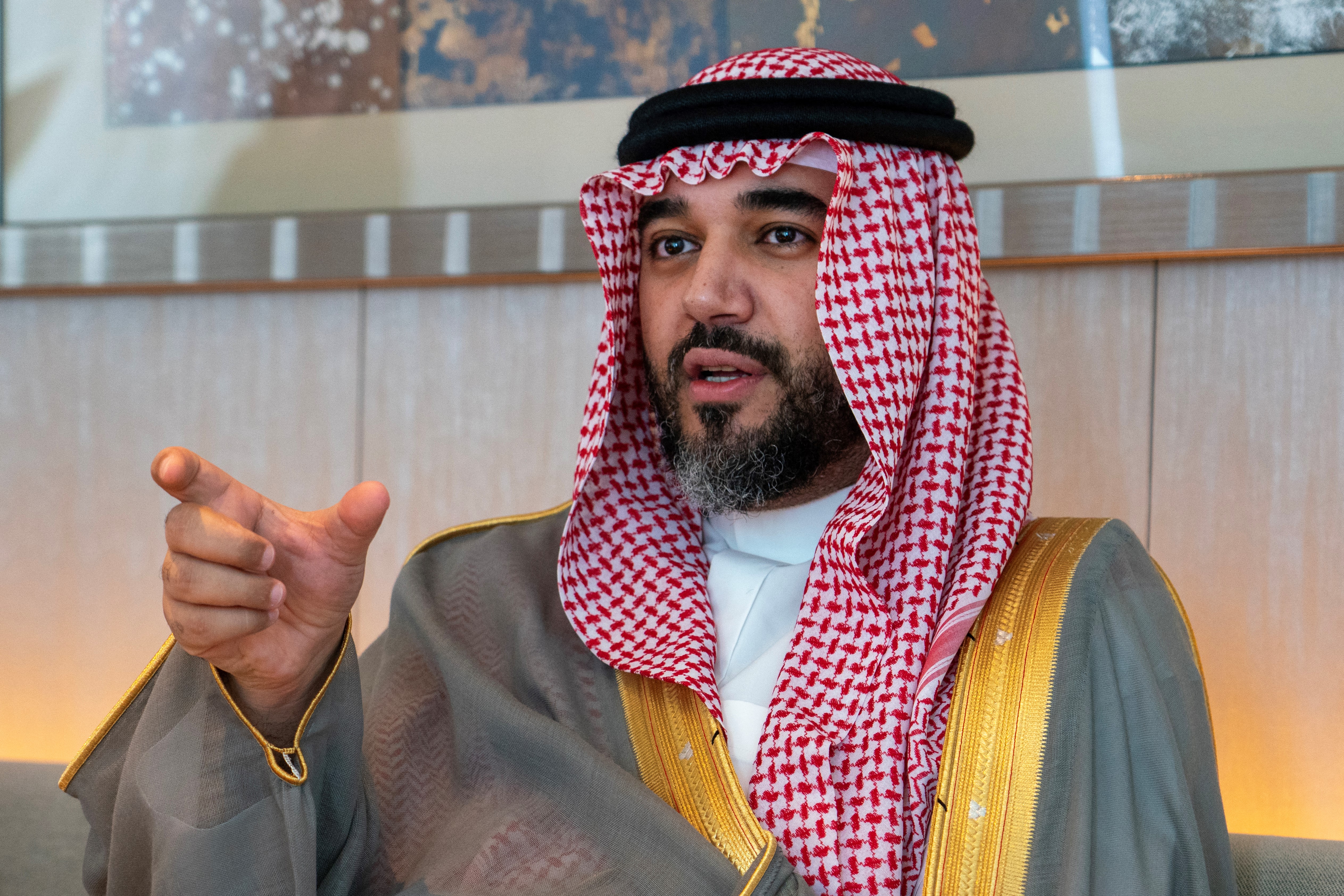 Saudi Prince Faisal bin Bandar bin Sultan Al Saud, Chairman of the Saudi Esports Federation, speaks during an AFP interview in Tokyo on May 24, 2024.