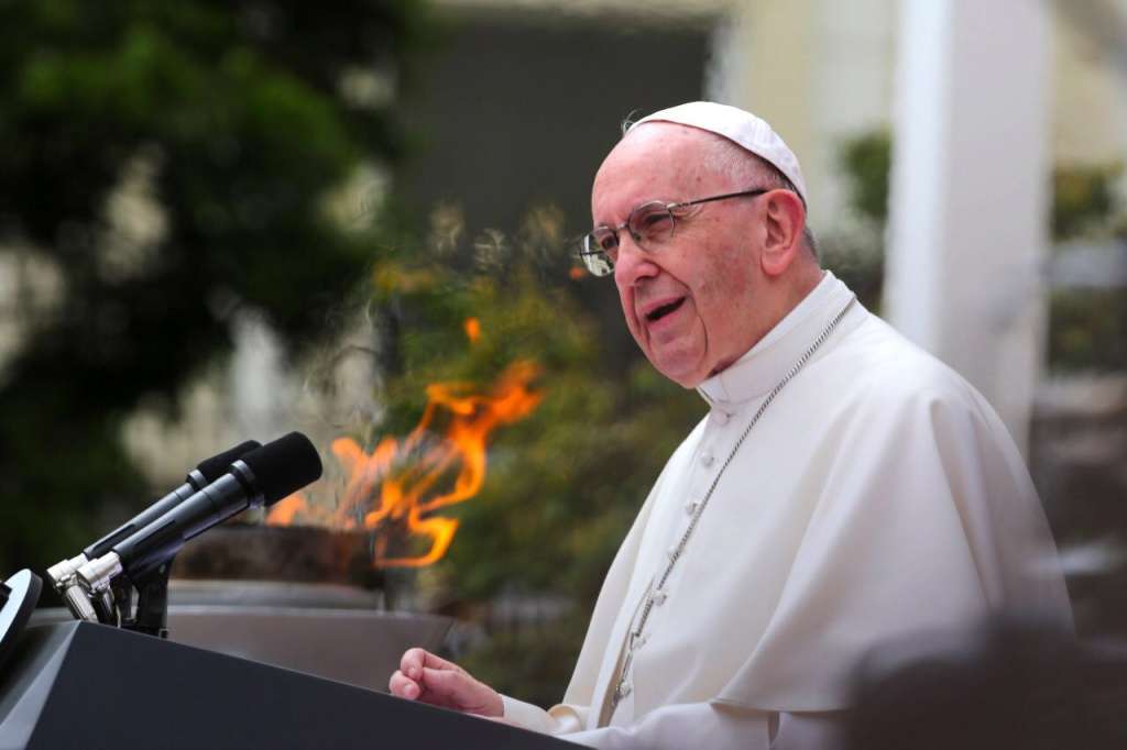 Papa Francisco durante el discurso en la Plaza de Armas de la Casa de Nariño. / SIG - Presidencia