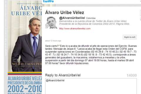 Polémica tras publicación de Uribe de suspensión de operativo militar