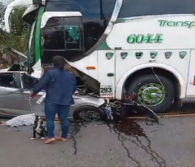 Siniestro entre vehículo familiar y bus intermunicipal.