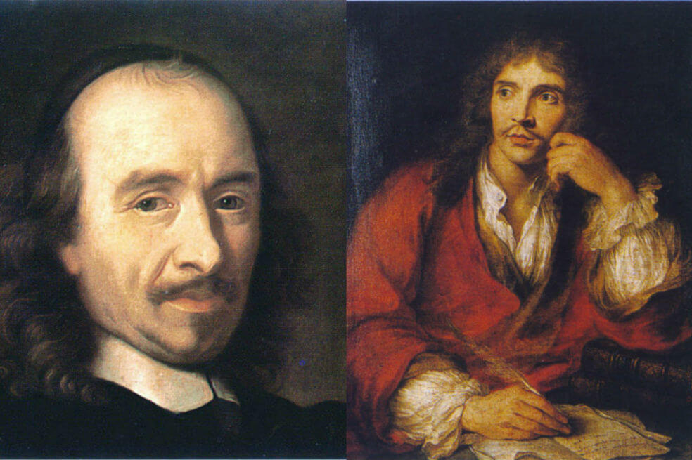 A principios de la década del 2000, una teoría corroborada por trabajos de lingüística sostuvo que el vocabulario de las obras de Molière (derecha), como "El enfermo imaginario" o "Tartufo", y el de las de Corneille (izquierda), como "Horacio" o "El Cid", era demasiado similar para que hubieran sido escritas por autores distintos. / Cortesía