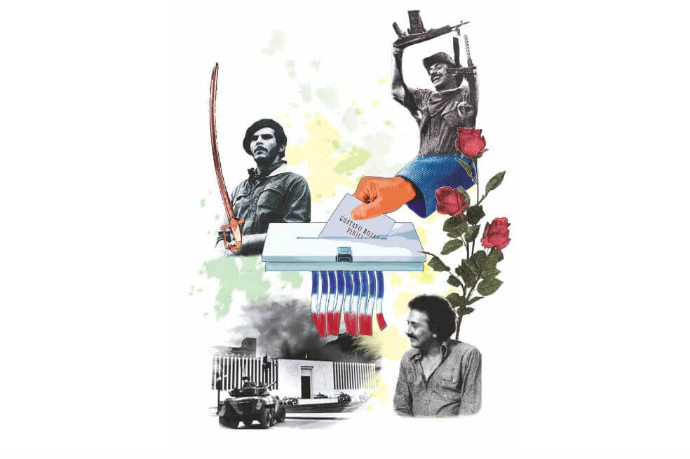 Carlos Pizarro, Iván Marino Ospina y Jaime Bateman, tres de los líderes del M-19, cuya historia comenzó a apagarse con los sucesos del Palacio de Justicia. / Ilustración: Daniela Vargas