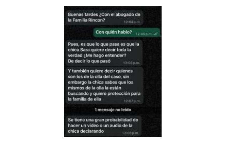 Conversación que sostuvo la defensa con cercanos a la joven de 15 años.