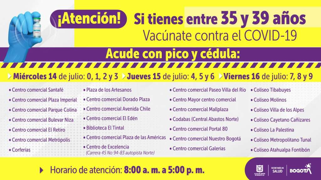 Puntos de vacunación habilitados en Bogotá.