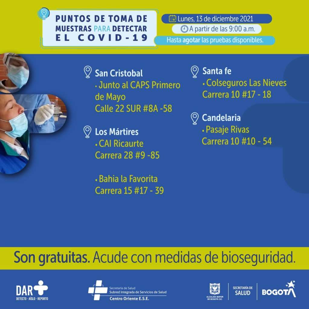 Puntos de atención para realizar la prueba covid-19 gratis.