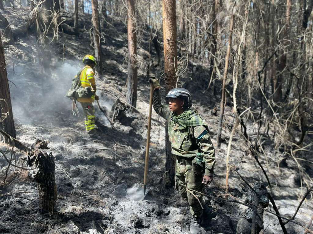 Batallón de Apoyo y Servicios para el Combate No 13, de la Décima Tercera Brigada del Ejército Nacional, apoyando labores para combatir el incendio forestal en los Cerros Orientales.
