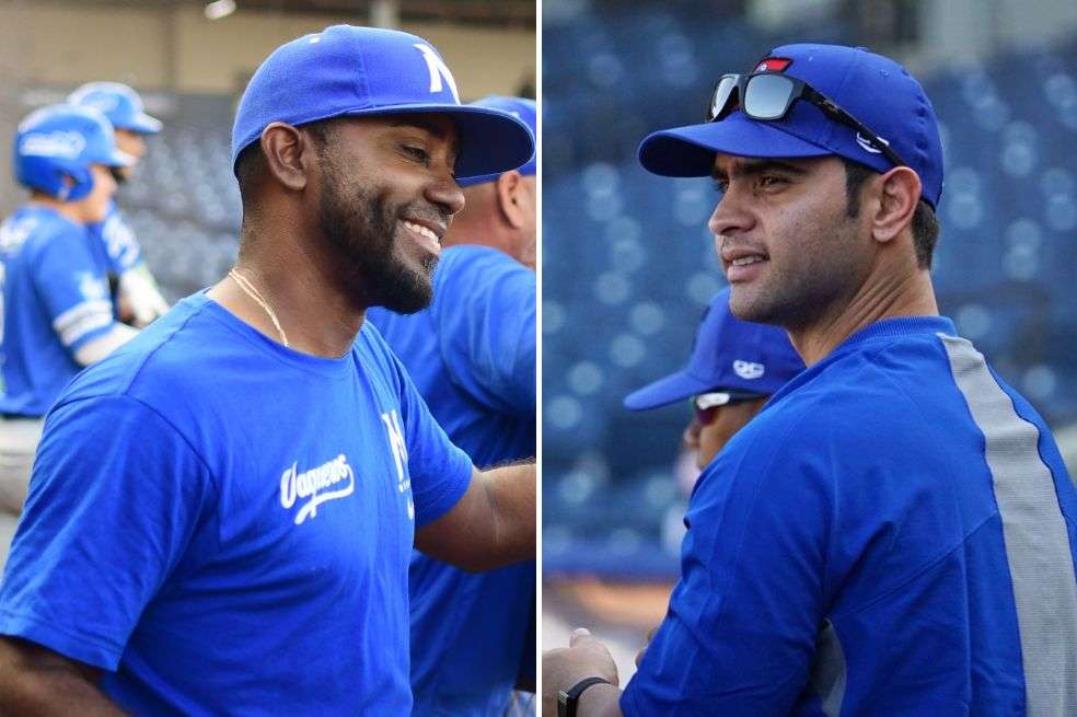 El cartagenero Ronald Ramírez (izq) de la Rosa, mánager de Vaqueros de Montería, y José Mosquera, timonel de Caimanes de Barranquilla.