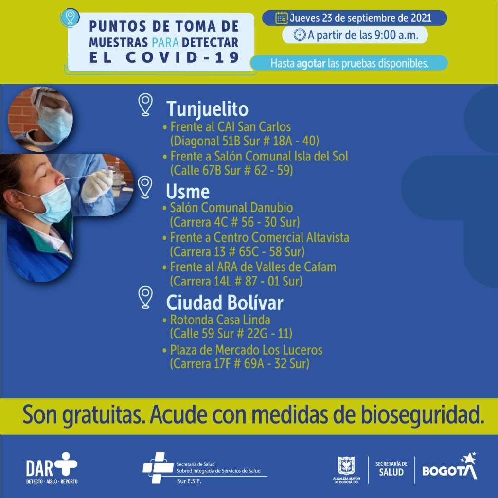 En estos puntos habrá pruebas gratuitas para Covid-19 este jueves en Bogotá