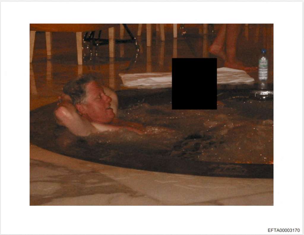 This photo provided by the US Justice Department on December 19, 2025 shows an undated picture of former US president Bill Clinton in a jacuzzi at an undisclosed location as the Justice Department began releasing the long-awaited records from the investigation into the politically explosive case of convicted sex offender Jeffrey Epstein. (Photo by Handout / US DEPARTMENT OF JUSTICE / AFP) / RESTRICTED TO EDITORIAL USE - MANDATORY CREDIT "AFP PHOTO / US DEPARTMENT OF JUSTICE" - NO MARKETING NO ADVERTISING CAMPAIGNS - DISTRIBUTED AS A SERVICE TO CLIENTS