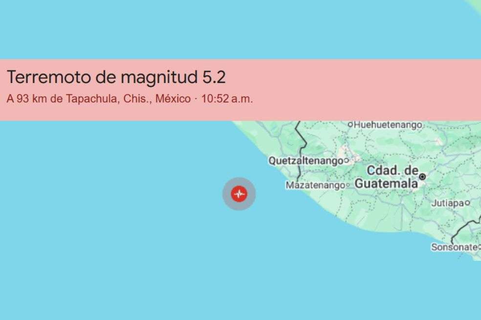 Un sismo de magnitud 5,2 se registró este domingo cerca de Puerto Madero en México, según el Servicio Geológico Colombiano (SGC).