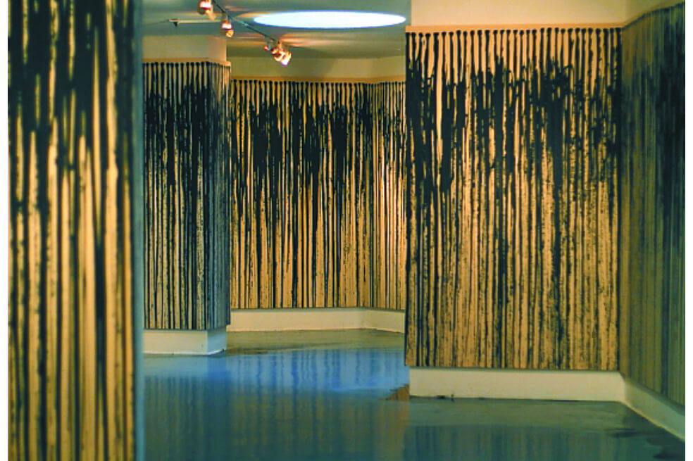 Life in mono (2011). Gustavo Niño. Instalación. Esmalte industrial sobre lienzo y piso. En la Sala Alterna Galería Santa Fe. Planetario Distrital. / Ana García
