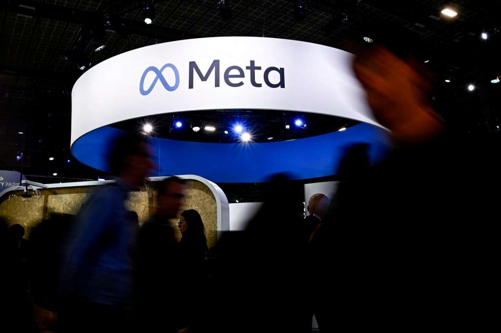 (FILES) A logo of US company Meta is displayed during the Vivatech technology startups and innovation fair at the Porte de Versailles exhibition center in Paris on May 22, 2024.
