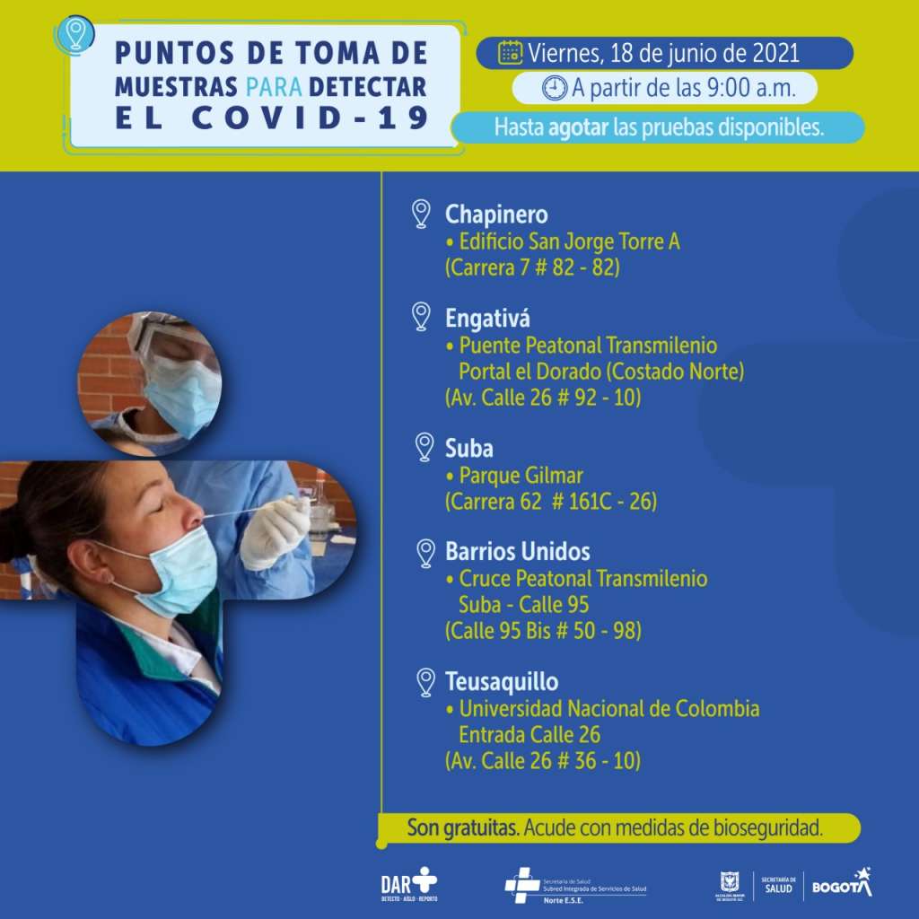 Pruebas COVID-19 en Bogotá: estos son los puntos para este viernes 18 de junio
