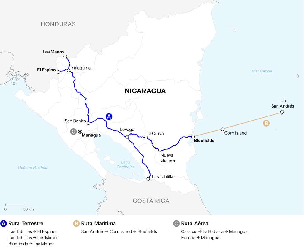 Mapa de las rutas migratorias.