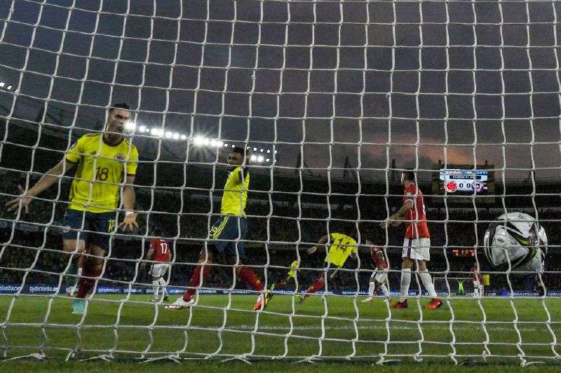 Colombia en el último partido en el que anotó un gol, contra Chile en el Metropolitano (Photo by Juan BARRETO / AFP).
