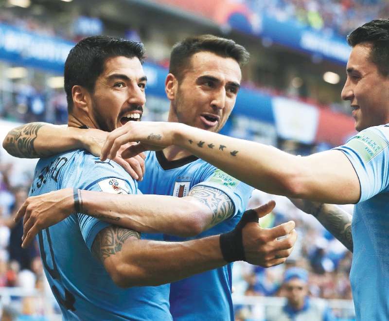 Luis Suárez es el único uruguayo en marcar en tres mundiales. Lo hizo en Sudáfrica 2010, Brasil 2014 y ahora en Rusia 2018. / AP