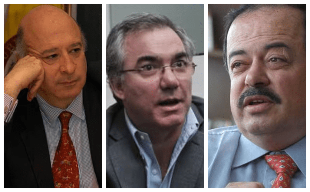 Sabas Pretelt de la Vega (exministro del Interior), Diego Palacio (exministro de Protección Social), y Alberto Velásquez Echeverri (exsecretario general de la Presidencia), de izquierda a derecha.