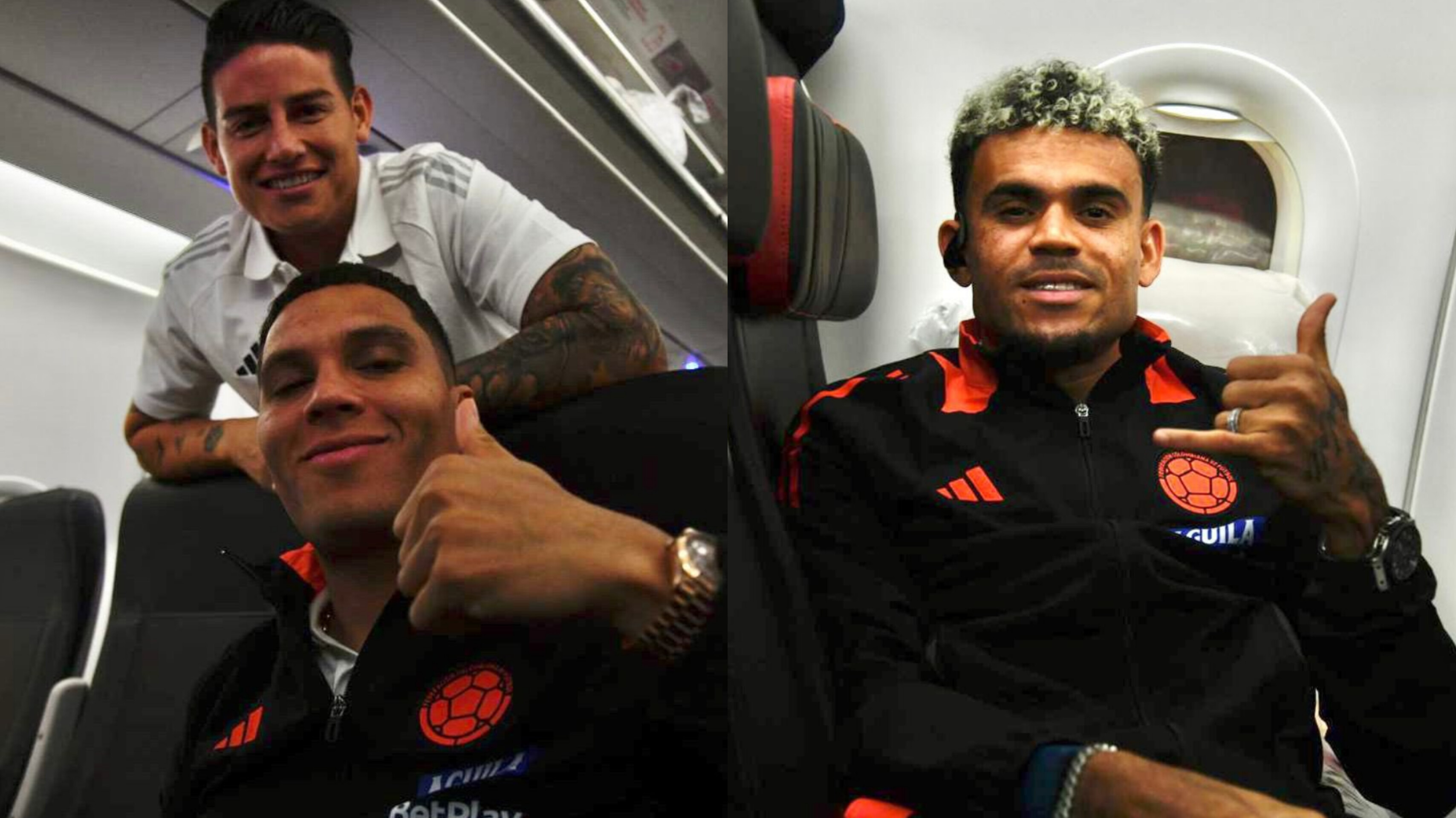 James Rodríguez, Juan Fernando Quintero y Luis Díaz de la selección de Colombia