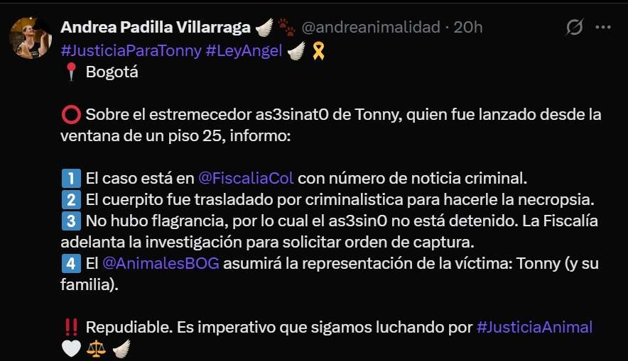 Actualización caso Tonny por senadora Andrea Padilla.