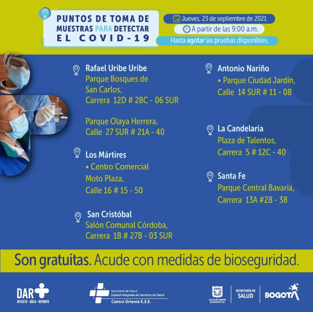 En estos puntos habrá pruebas gratuitas para Covid-19 este jueves en Bogotá