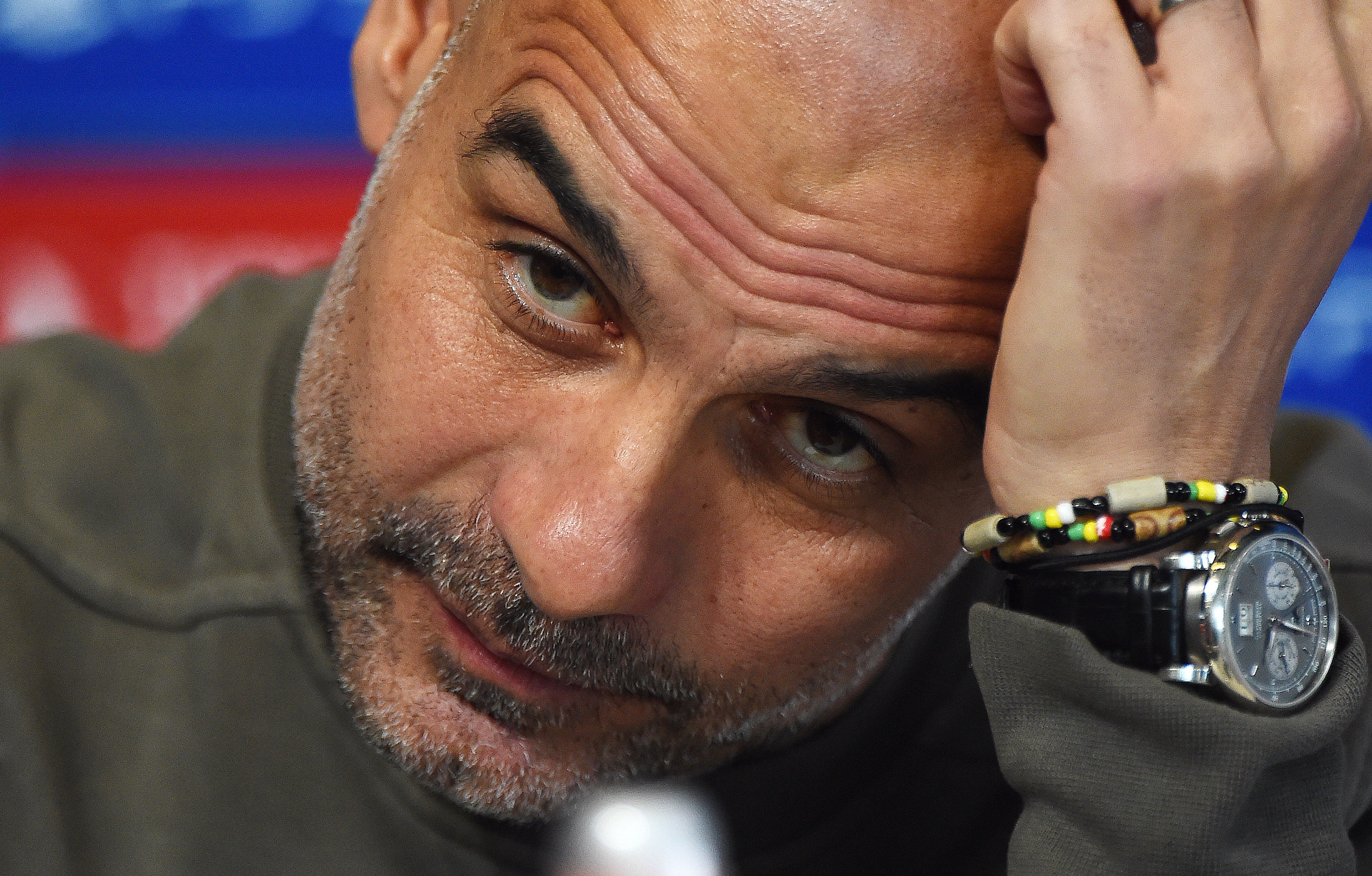 -FOTODELDÍA- MANCHESTER (REINO UNIDO), 16/05/2023.- El entrenador del Manchester City, el español Pep Guardiola, durante una rueda de prensa en la víspera del partido de vuelta de semifinales de la Liga de Campeones de fútbol entre su equipo y el Real Madrid, este martes en Manchester. EFE/PETER POWELL