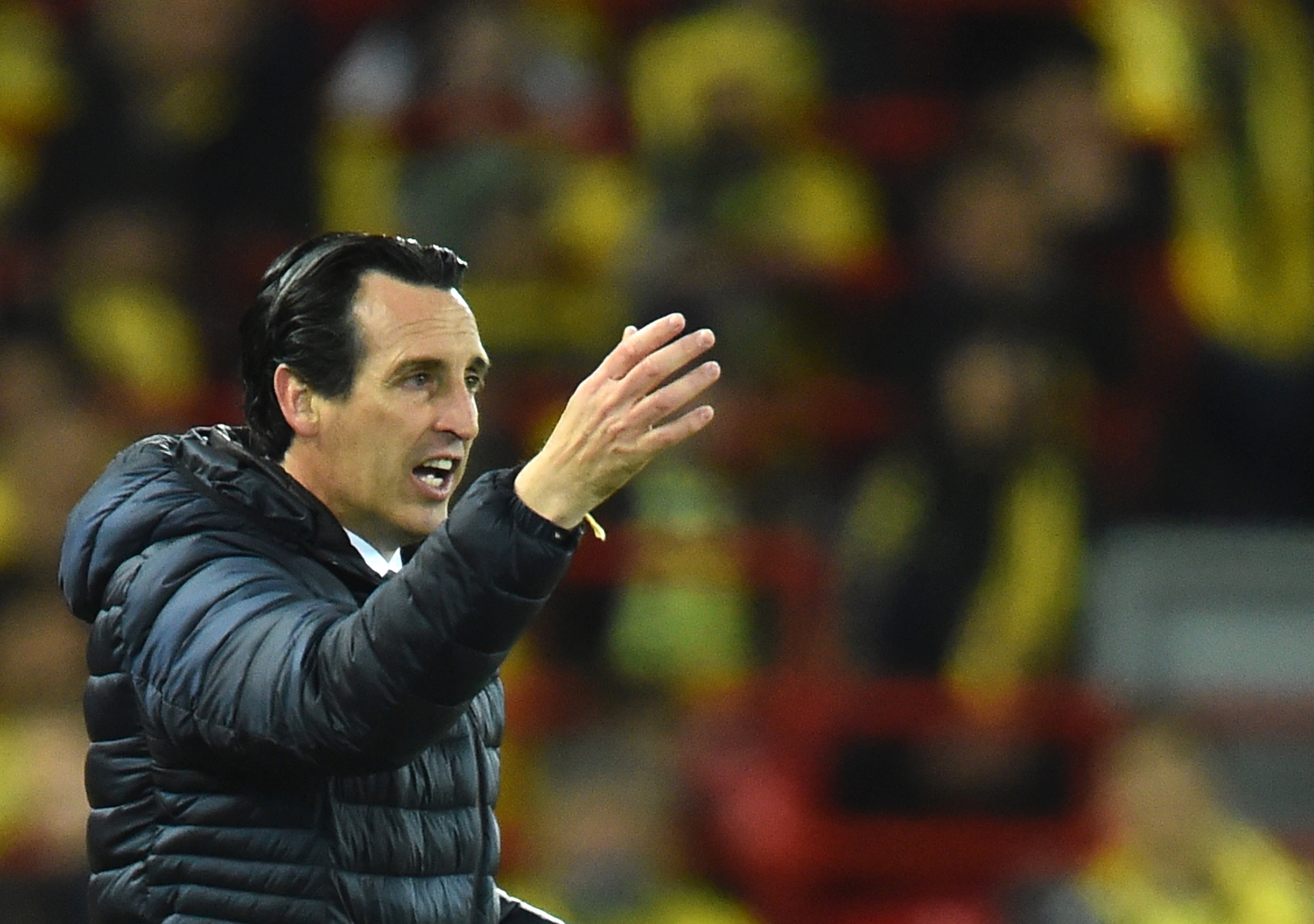 Liverpool (United Kingdom), 27/04/2022.- Villarreal's head coach Unai Emery reacts during the UEFA Champions League semi final, first leg soccer match between Liverpool FC and Villarreal CF in Liverpool, Britain, 27 April 2022. (Liga de Campeones, Reino Unido) EFE/EPA/PETER POWELL