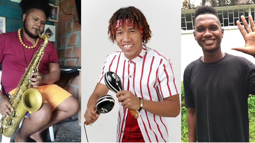 Yidwar Alberto Betancourt, Roland David Salazar y Brayan Pineda, beneficiarios de las becas del Fondo Juventud y Construcción de Paz, integrado por BBVA en Colombia, Manos Visibles y la Universidad Icesi.
