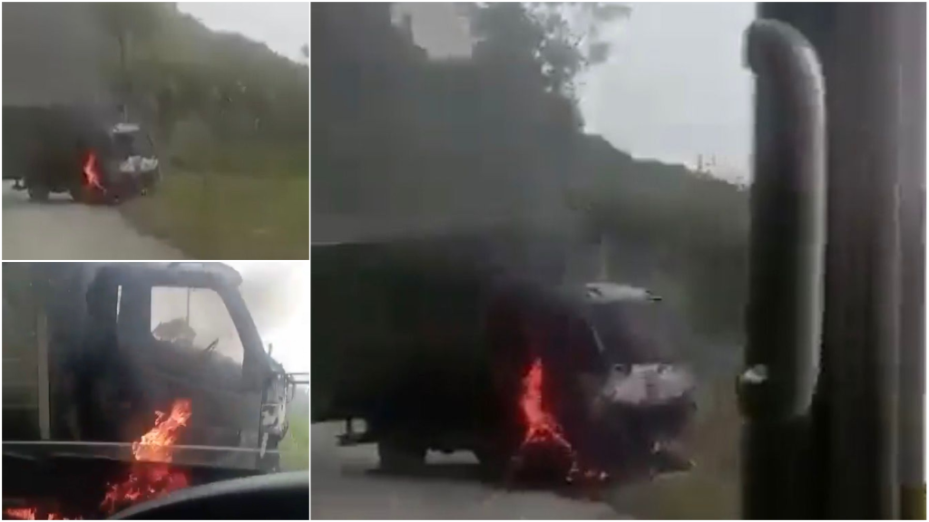 Camión incinerado en Briceño, Antioquia
